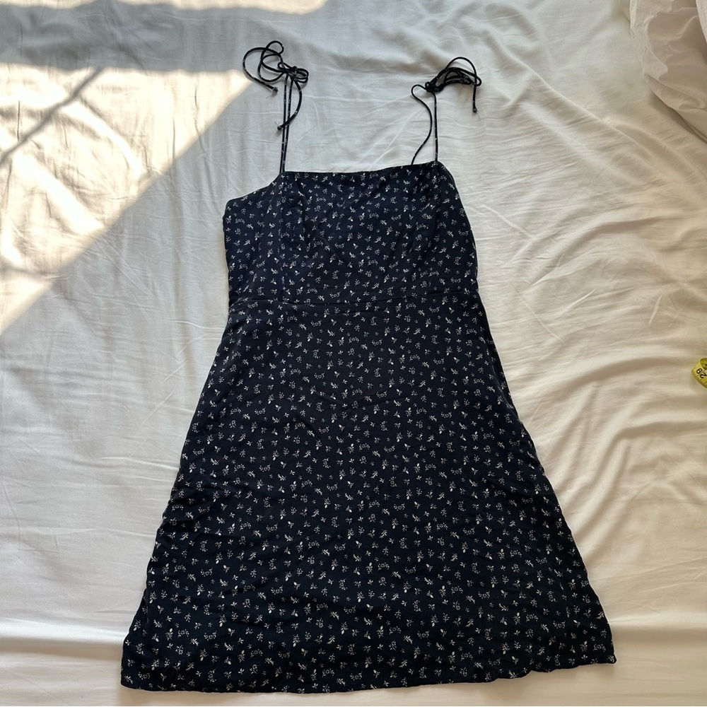 Brandy Melville Mini navy blue dress with white flowers
